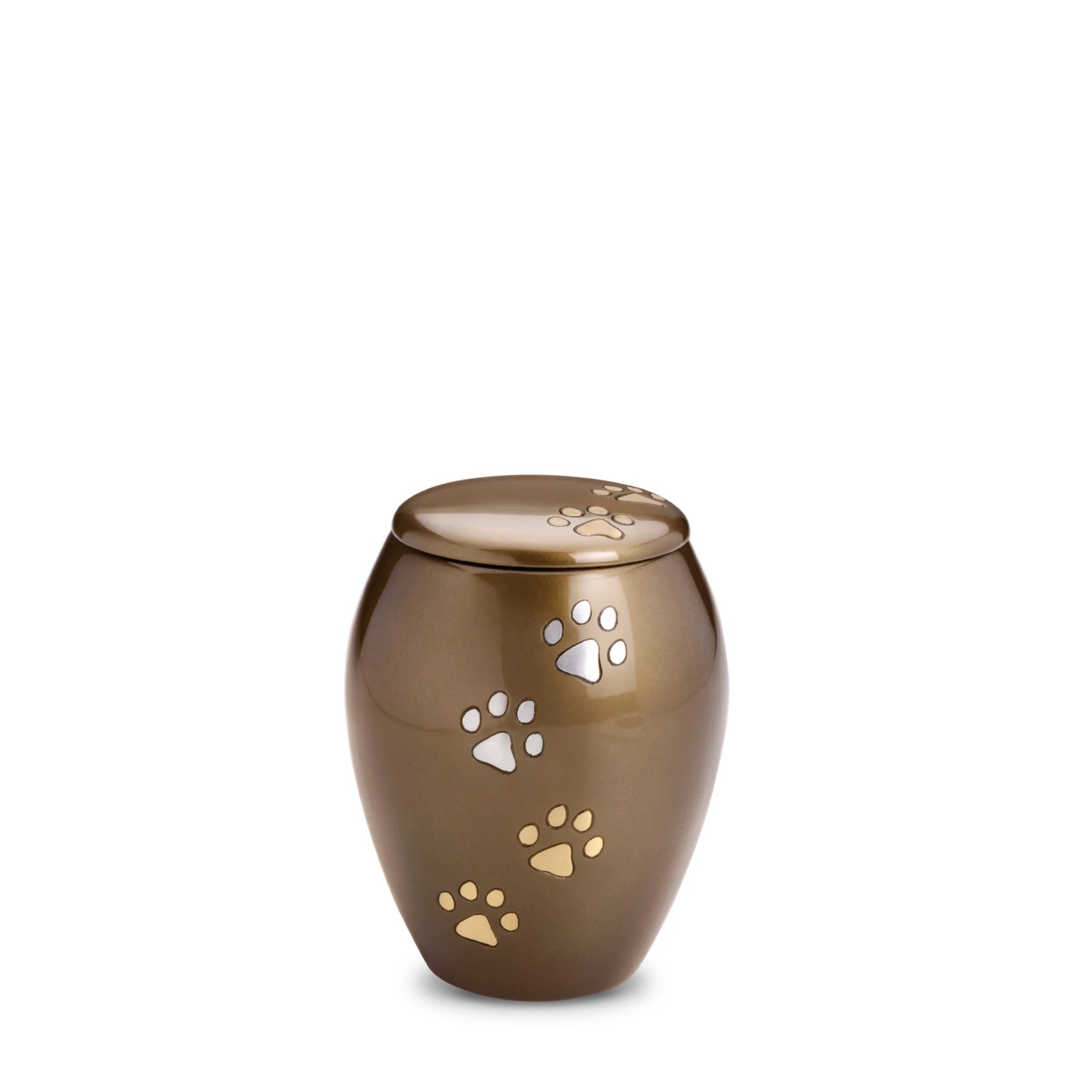 Urna bronce tipo cilindro mediana con huellas para mascota